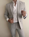 grey linen suit