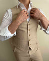 3 Piece Sand Brown | Light Brown Linen Suit CUSTOM