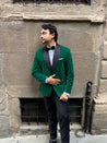 Green Velvet Tuxedo 2 Piece Suit | Round Collar | Evening Suit