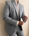 grey linen suit