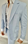 Linen 3 Piece Light Blue Men's Suit CUSTOM