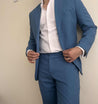 blue linen suit