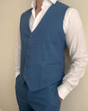 blue linen suit