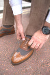 Peaky Grey Estate Men's Tweed Brogue Shoe With Brown Leather