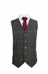 Peaky Green With Red Windowpane Waistcoat