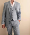 grey linen suit