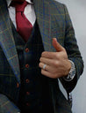 Peaky Green With Yellow & Red Windowpane Tweed 3 Piece Suit