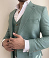 sage green linen suit