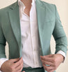 sage green linen suit