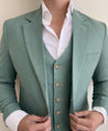 sage green linen suit